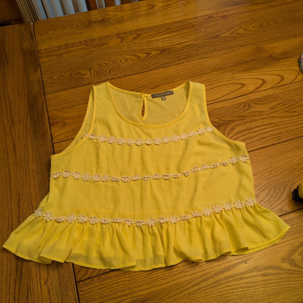 Vintage Yellow 60's Style Ruffle Peplum Top L